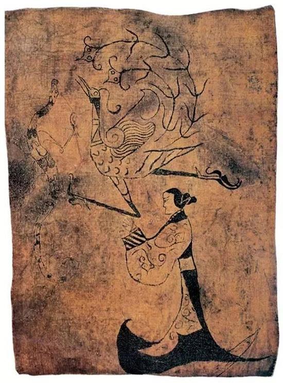 湖南长沙楚墓帛画龙凤人物图